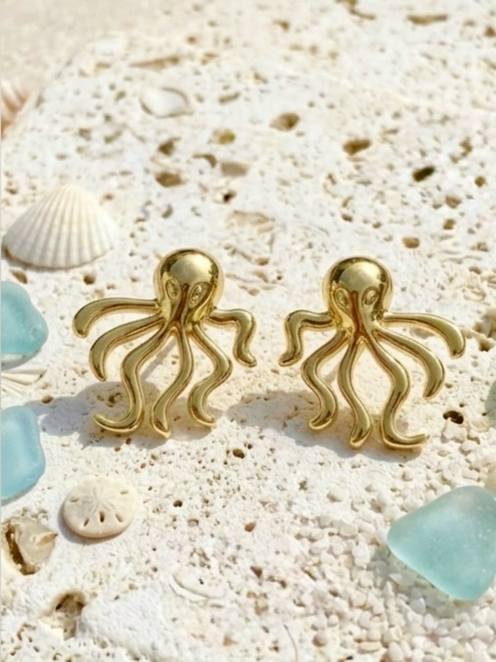 14K Gold Plated Octopus Stud Earrings | Chunky Luxury Statement Jewelry